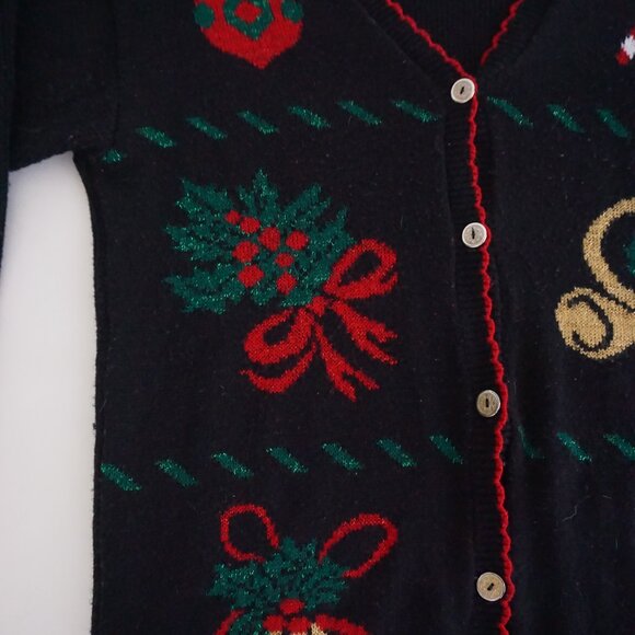 Vintage Style Studio Black Christmas Ornament Bell Stocking Holiday Cardigan M - Picture 7 of 11